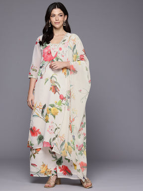 Floral Printed Kurta with Palazzos & Dupatta
