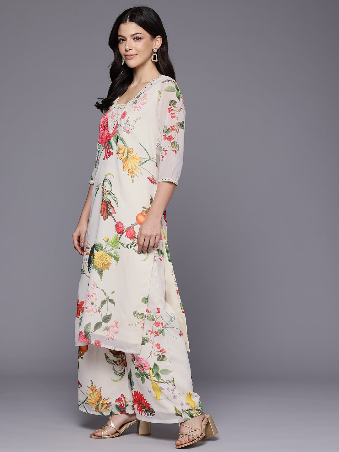 Floral Printed Kurta with Palazzos & Dupatta