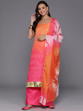 Women Bandhani Printed Regular Gotta Patti Kurta with Palazzos & With Dupatta