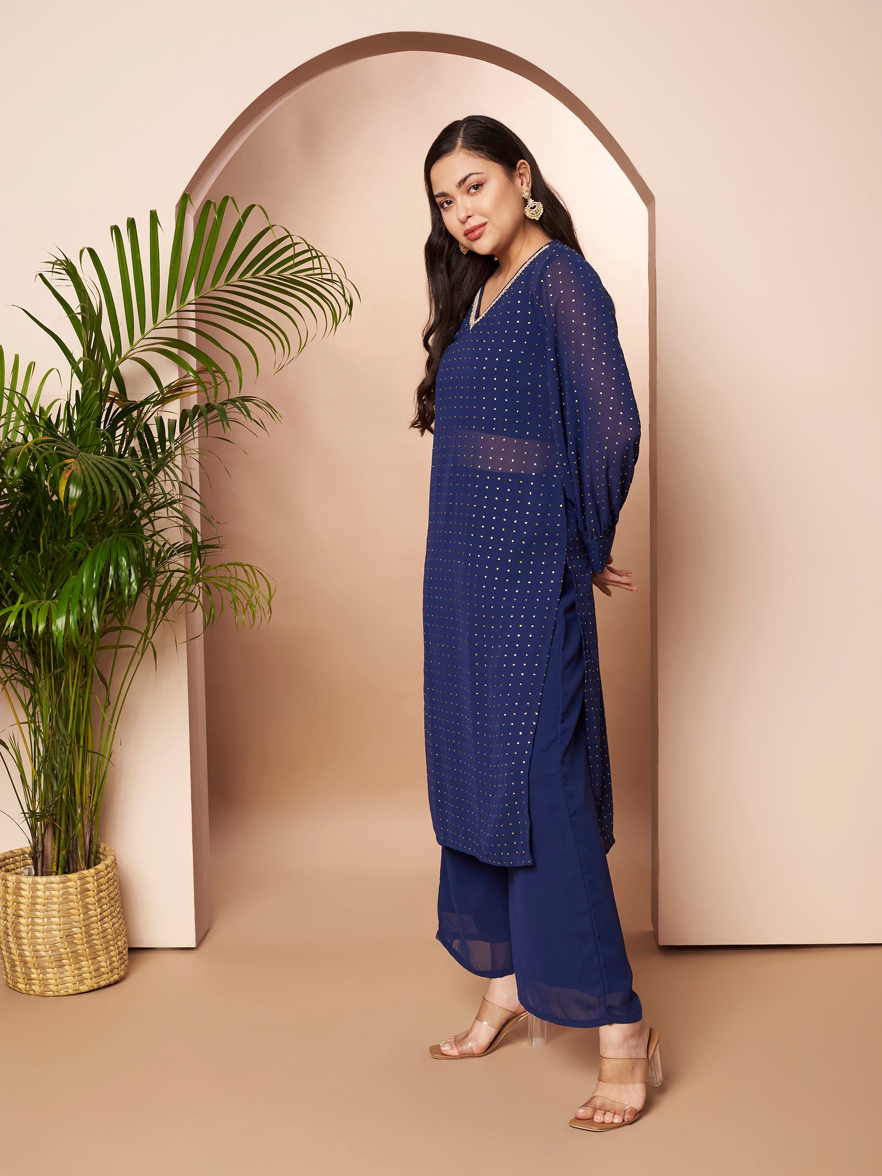 Women Ethnic Motifs Printed Regular Thread Work Kurta with Palazzos