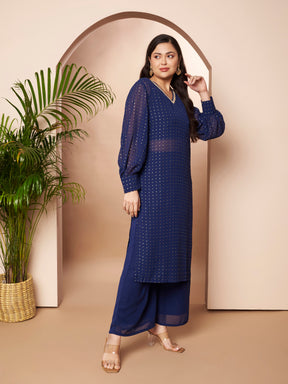 Women Ethnic Motifs Printed Regular Thread Work Kurta with Palazzos