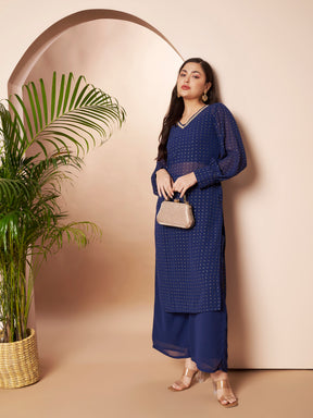 Women Ethnic Motifs Printed Regular Thread Work Kurta with Palazzos