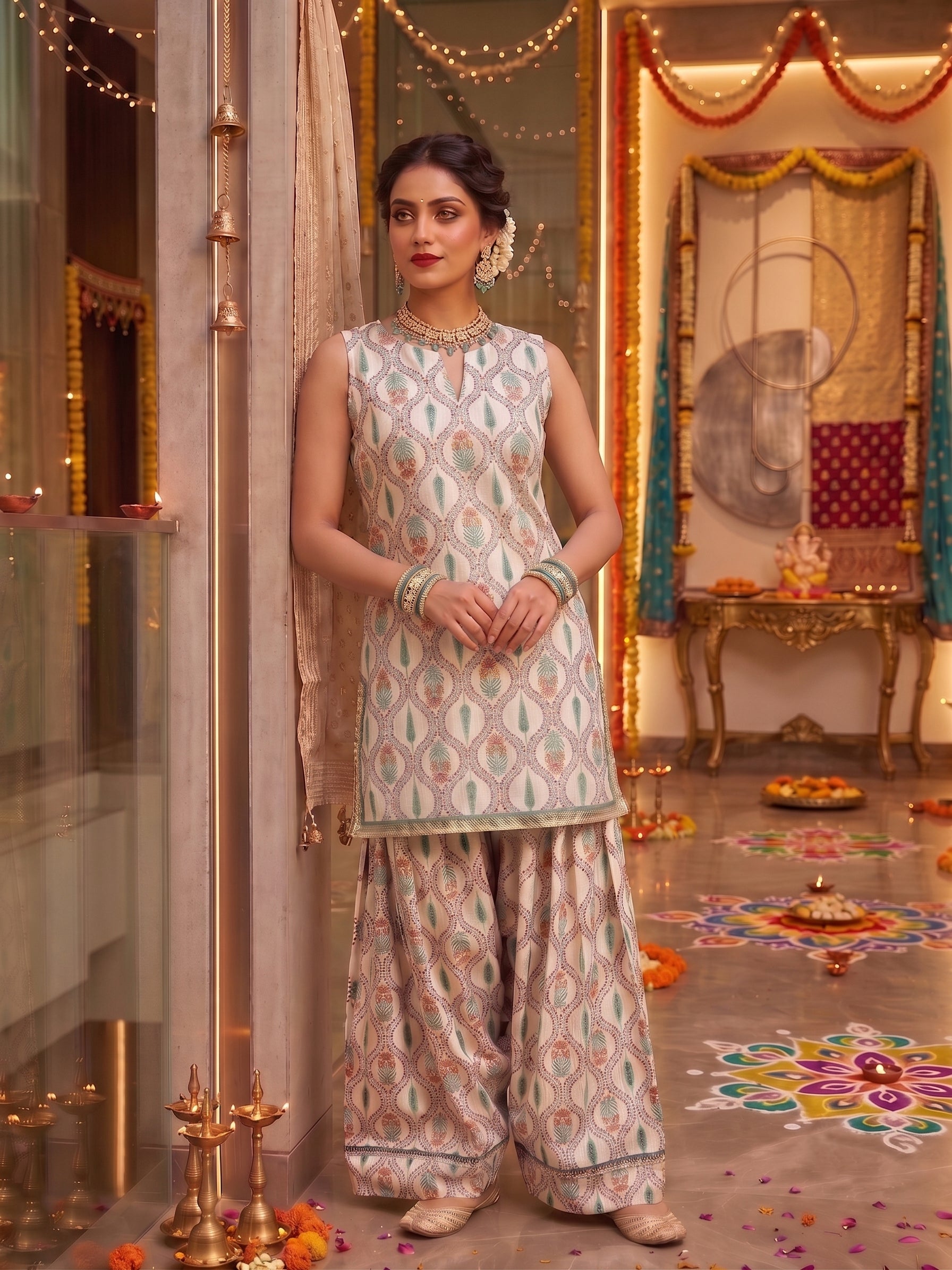 Women Ethnic Motifs Printed Regular Kurta with Palazzos