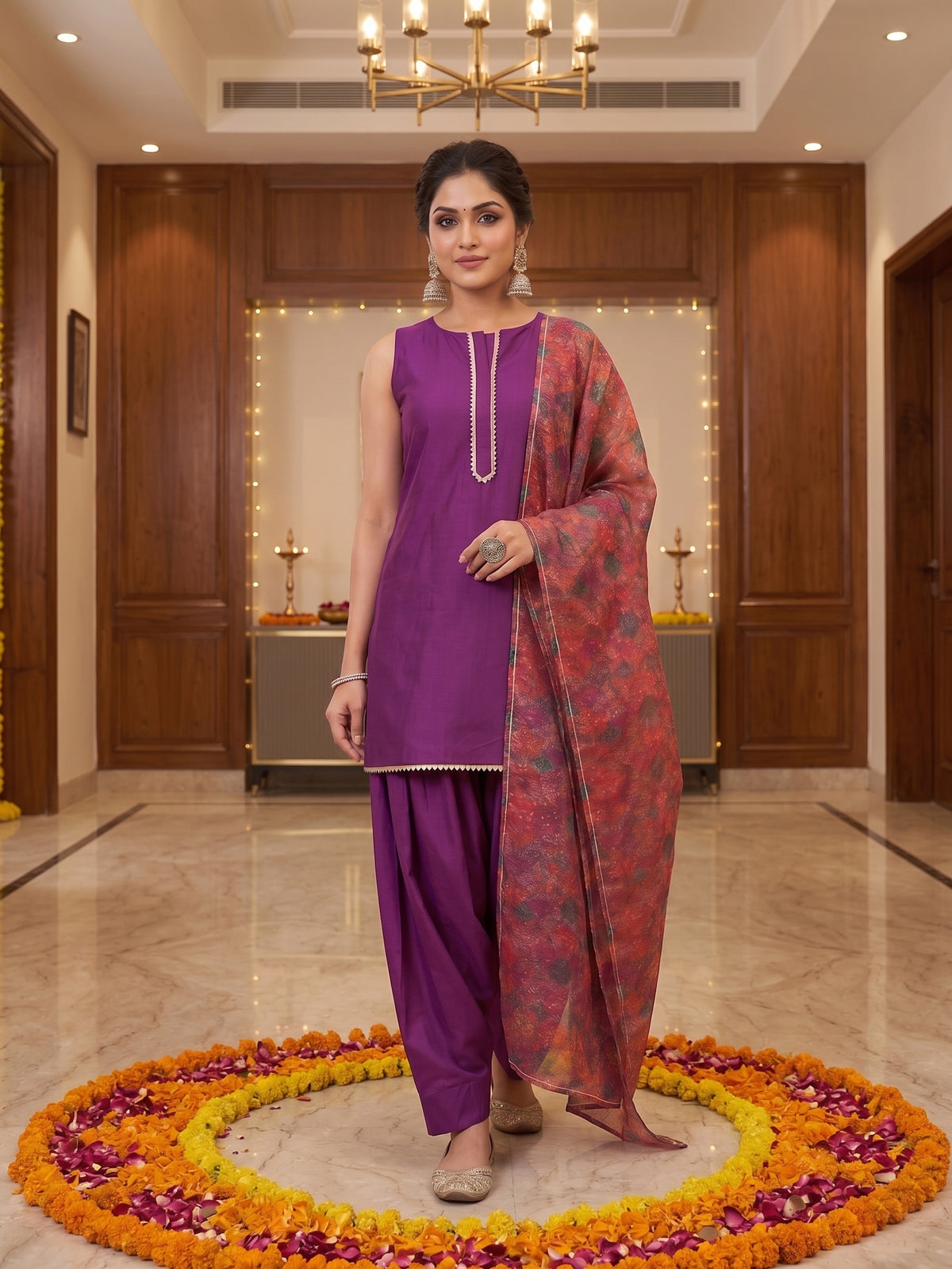 Women Floral Regular Thread Work Kurta with Patiala & With Dupatta