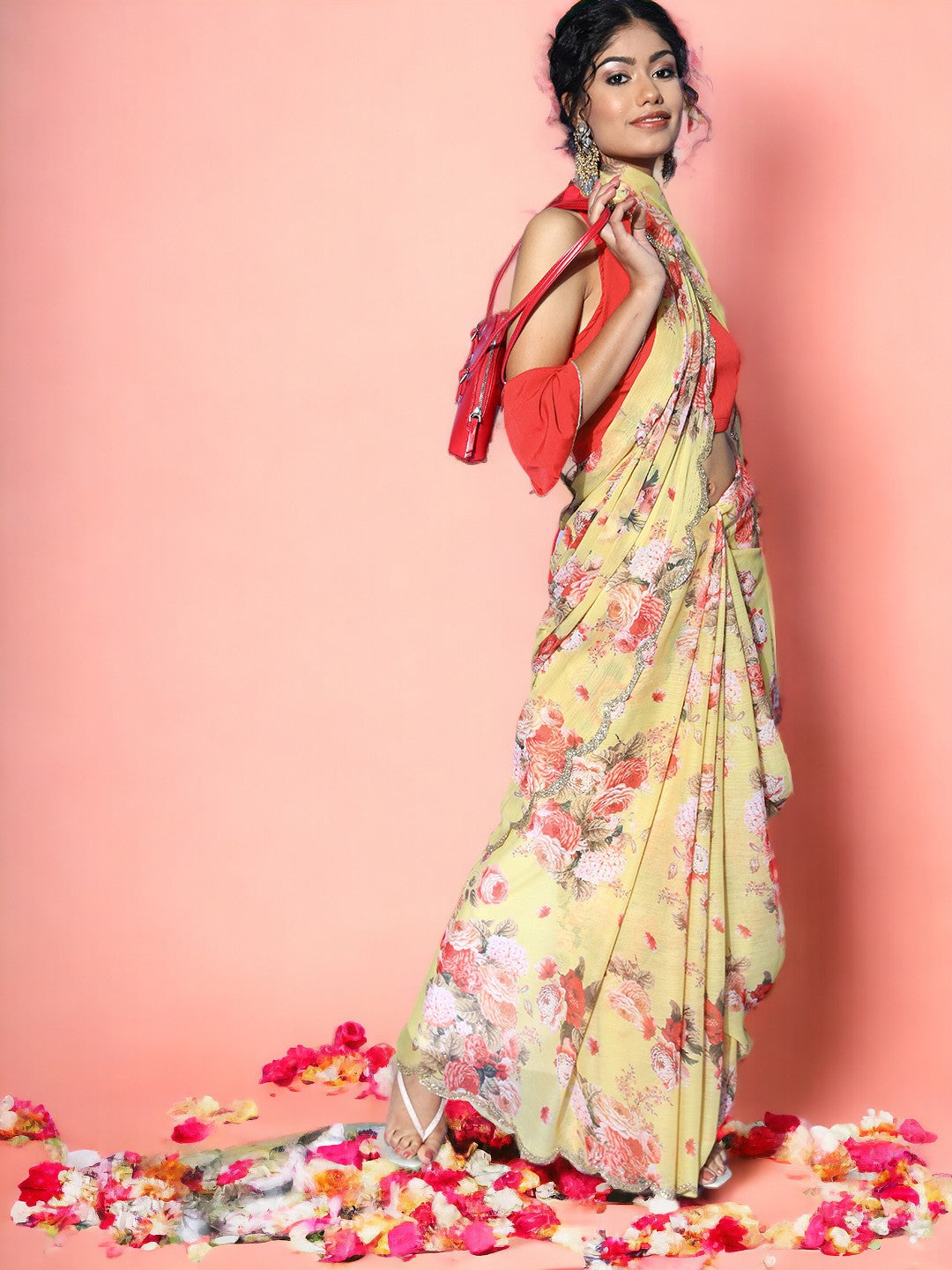 Floral Saree With Embellished Border