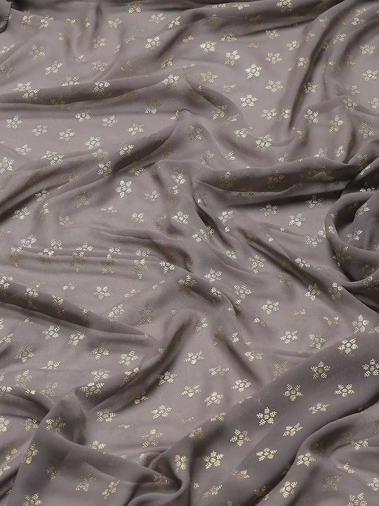 Georgette Gray Gold Foil Printed Fabric