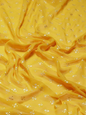 Mustard Georgette Gold Foil Printed Fabric