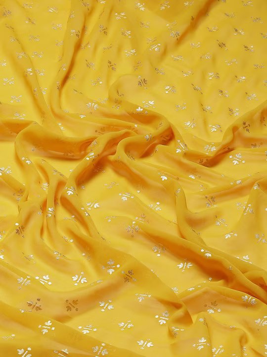 Georgette Mustard Gold Foil Printed Fabric