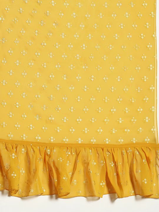 Georgette Mustard Gold Foil Printed Fabric