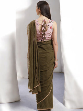 Olive Green Pleated Woven Design ready to wear Saree