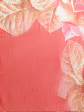 Pink & Orange Floral Print Saree