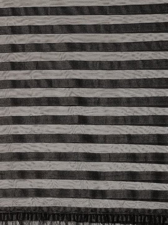 Black Self-Striped Ruffled Printed Fabric