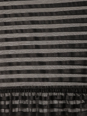 Black Self-Striped Ruffled Ready to Wear Saree