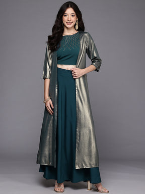 Embellished Top & Skirt With Shrug