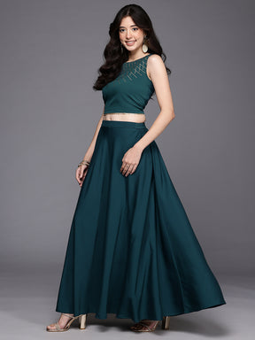 Embellished Top & Skirt With Shrug