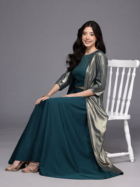 Embellished Top & Skirt With Shrug
