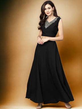 Ahalyaa Black, Golden Straight Crepe, Georgette Kurta Sets