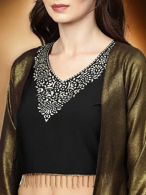 Ahalyaa Black, Golden Straight Crepe, Georgette Kurta Sets