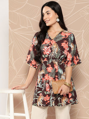 Brown Floral Printed Tunic