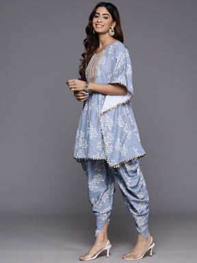 Floral Printed Sequinned Pure Cotton Kurti with Dhoti Pants