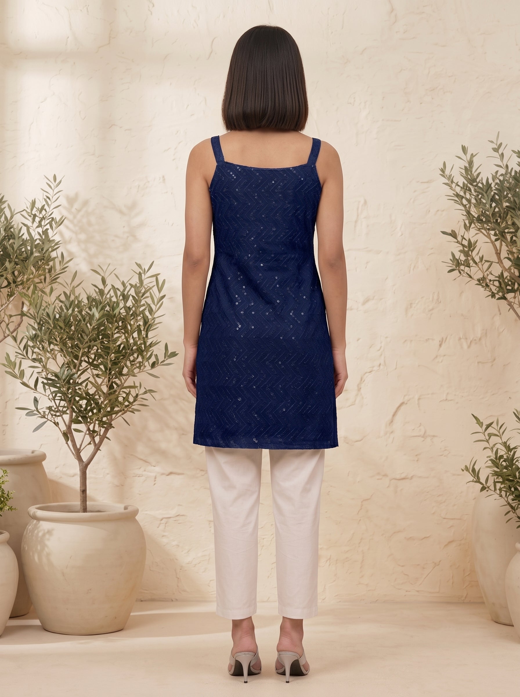 Square Neck Embroidered Embellished Tunic