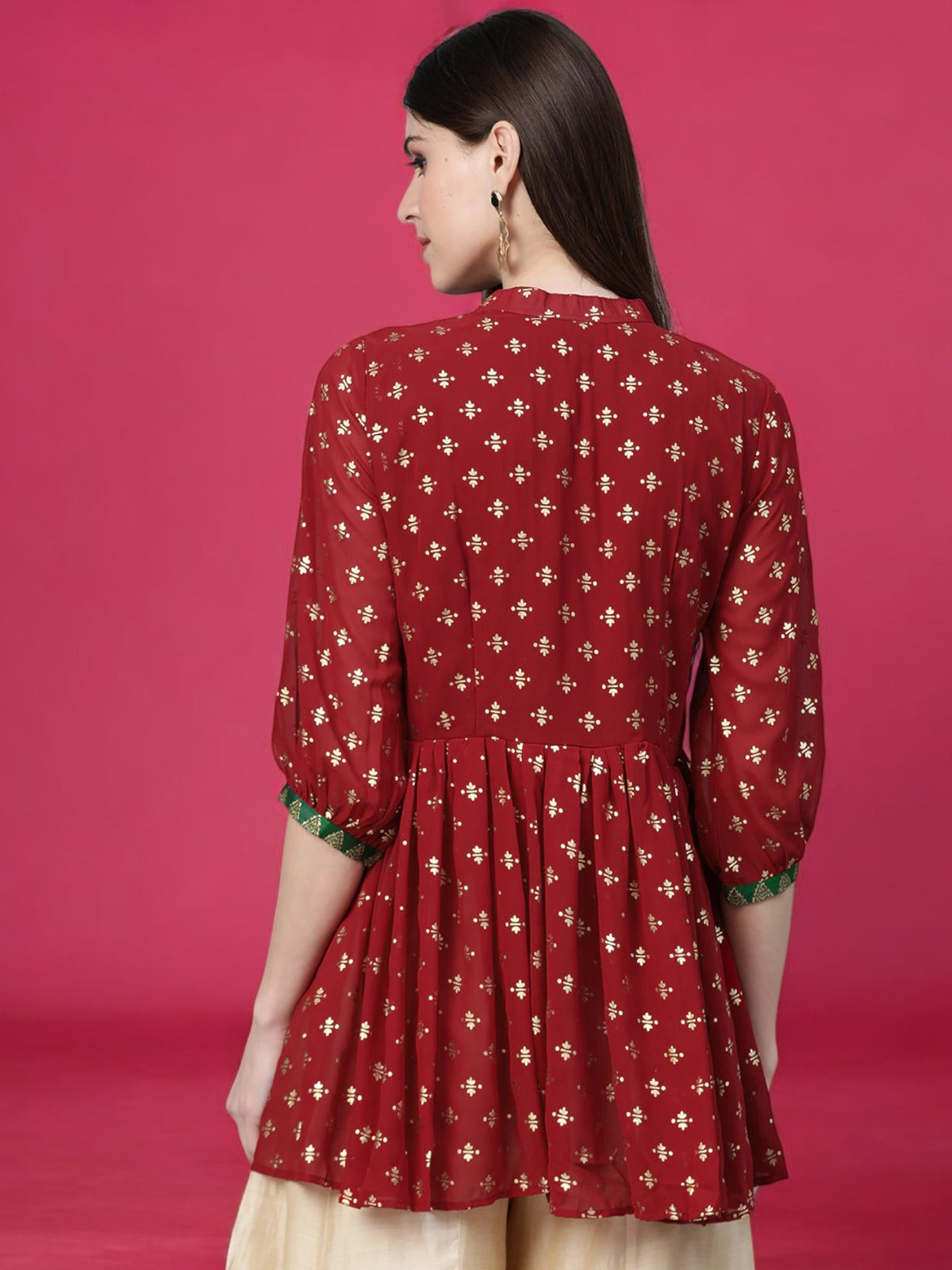 Maroon & Green Printed A-Line Kediya Tunic