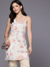 Floral Printed Halter Neck Tunic With Tie-Ups