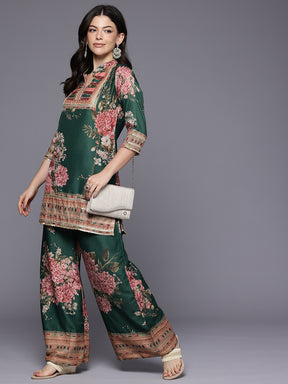 Printed Mandarin Collar Tunic with Palazzos