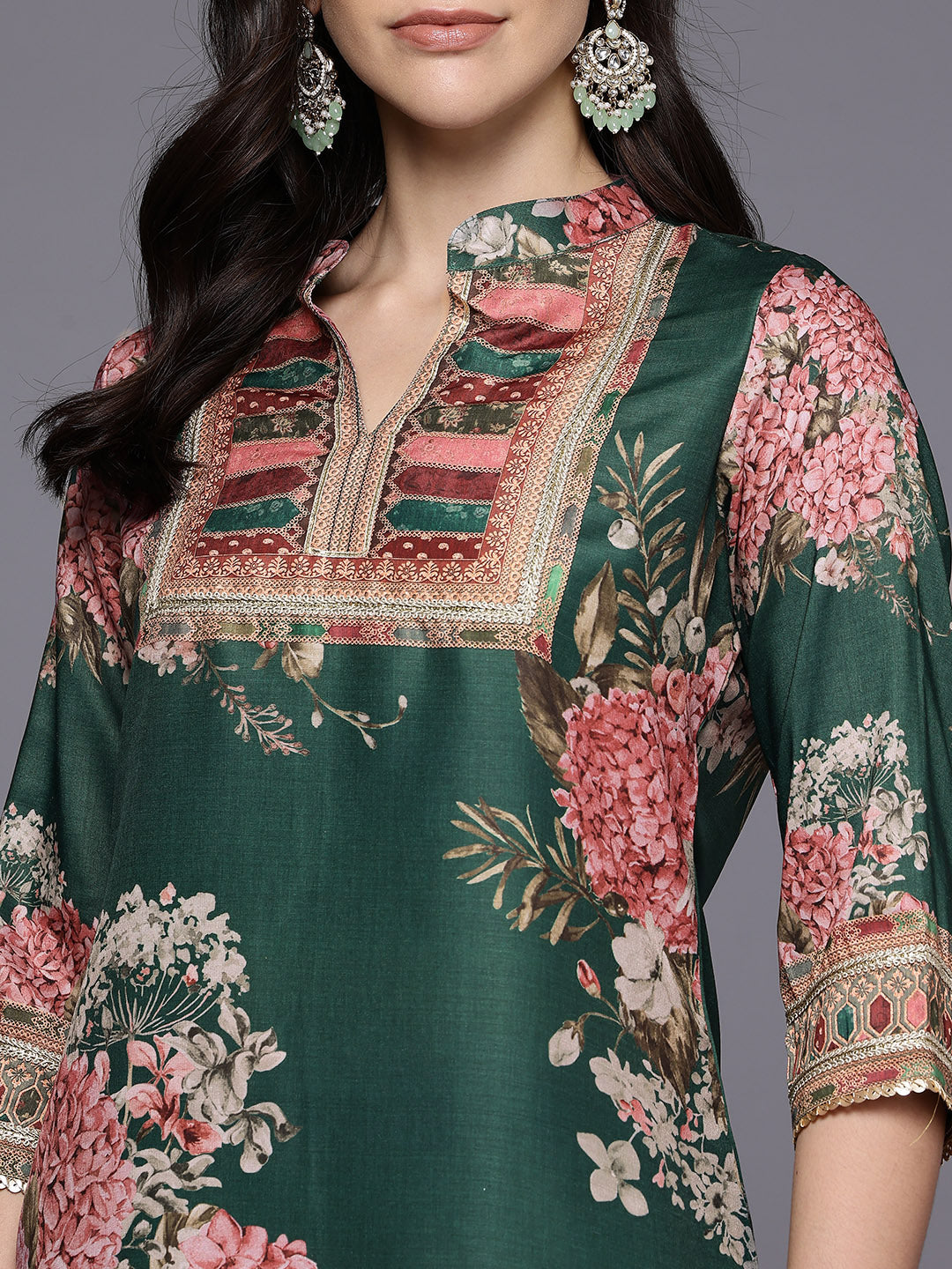 Printed Mandarin Collar Tunic with Palazzos