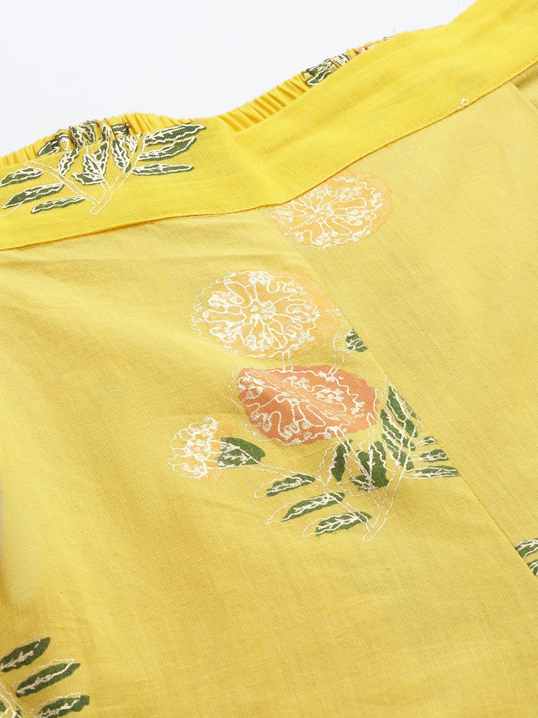 Yellow Floral Printed Pure Cotton Tunic With Palazzos