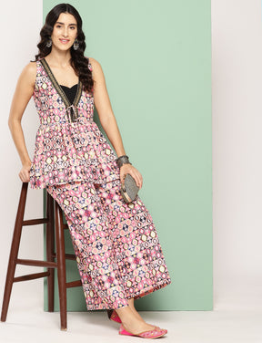 Multi Colour Printed Ethnic Tunic with Palazzos