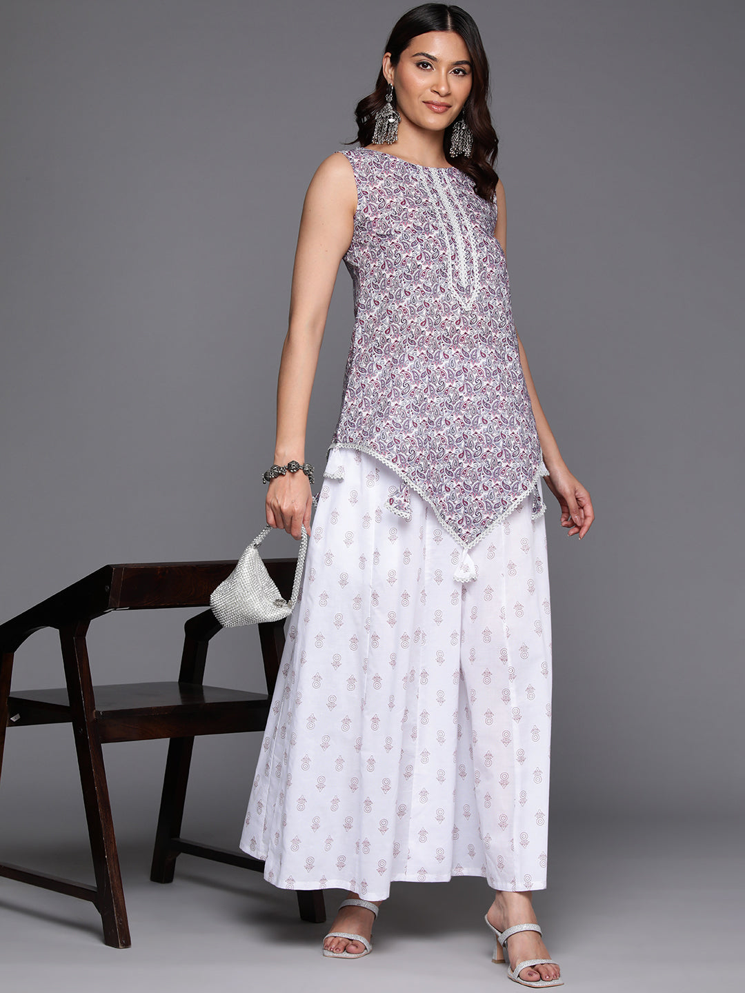 Women Paisley Printed Pure Cotton Tunic with Palazzos