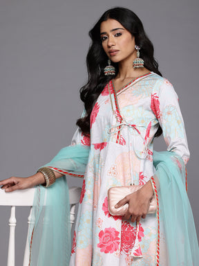 Floral Printed Angrakha Gotta Patti Kurta with Sharara & Dupatta