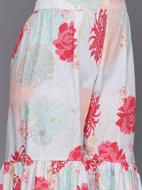 Floral Printed Angrakha Gotta Patti Kurta with Sharara & Dupatta