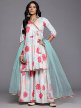 Floral Printed Angrakha Gotta Patti Kurta with Sharara & Dupatta