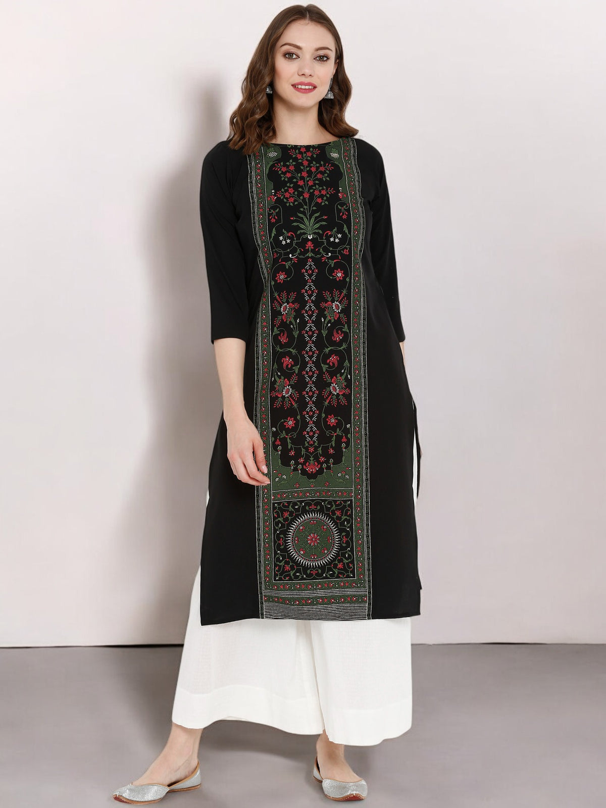 Black Printed Straight Kurta