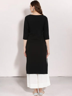 Black Printed Straight Kurta