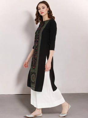 Black Printed Straight Kurta