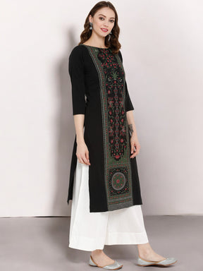 Black Printed Straight Kurta