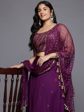 Plus Size Printed Sequinned Detail Foil Print Lehenga Choli With Dupatta