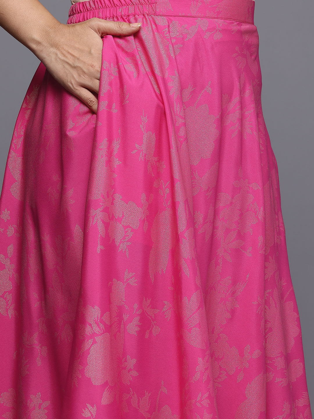 Floral Printed Top and Skirt with Ombre Effect Jacket