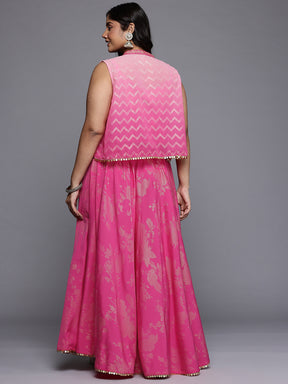 Floral Printed Top and Skirt with Ombre Effect Jacket