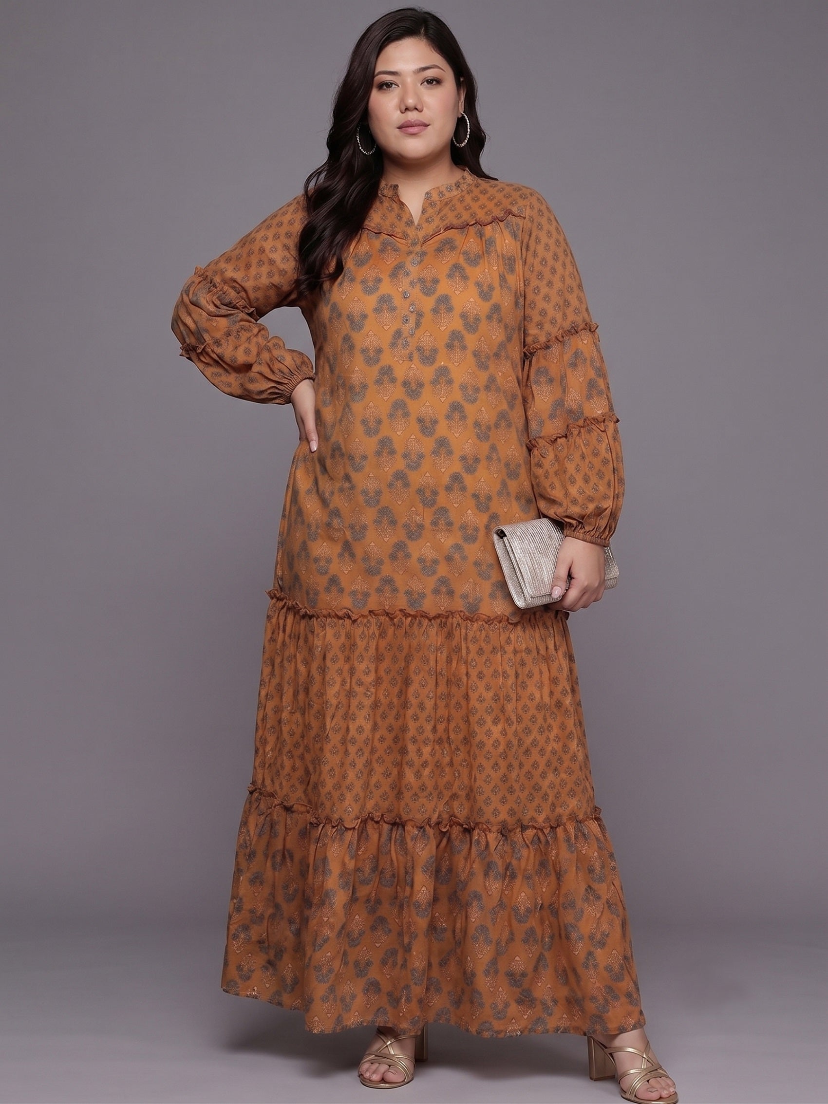 Ethnic Motifs Print Georgette Maxi Dress