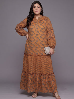 Ethnic Motifs Print Georgette Maxi Dress