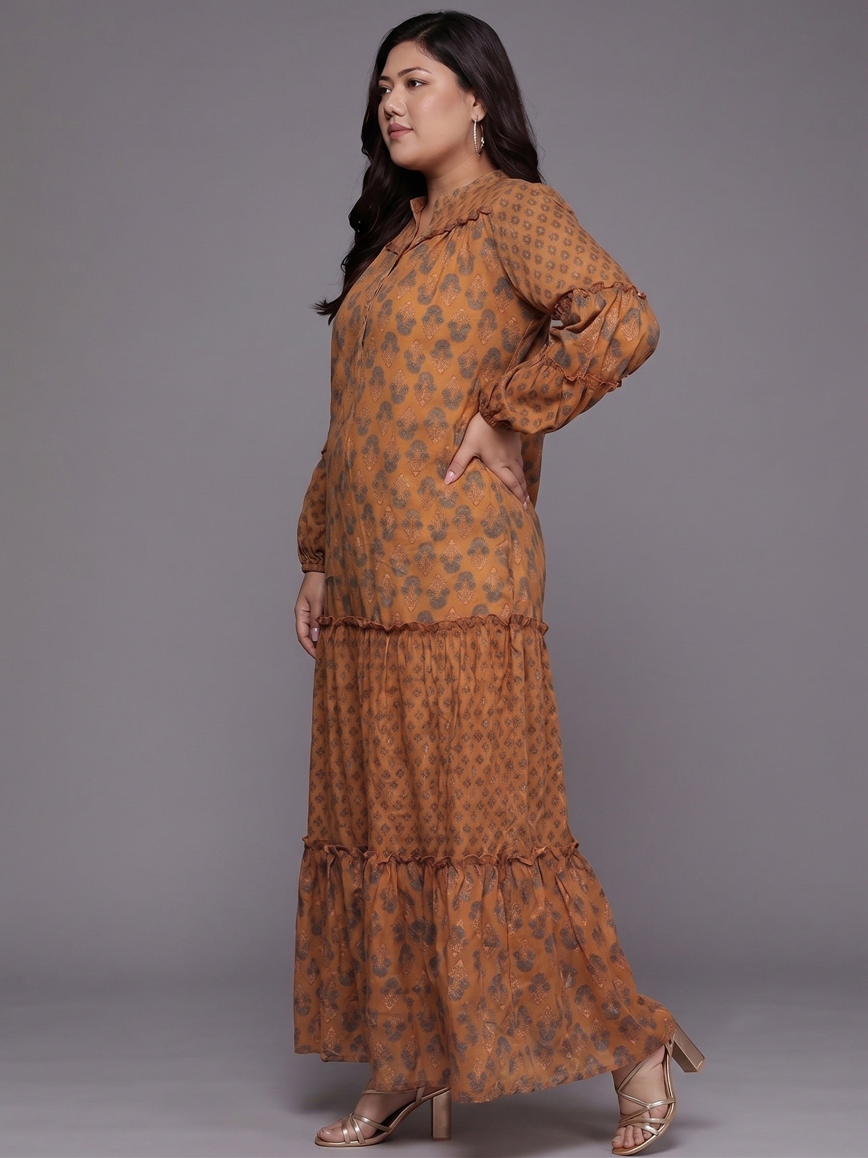 Ethnic Motifs Print Georgette Maxi Dress