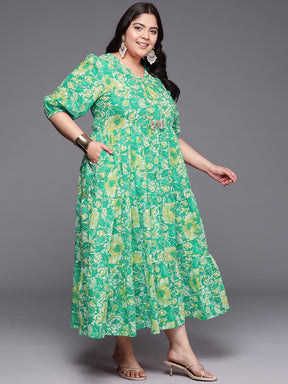 Printed 100% Cotton Layered Maxi Ethnic Dress