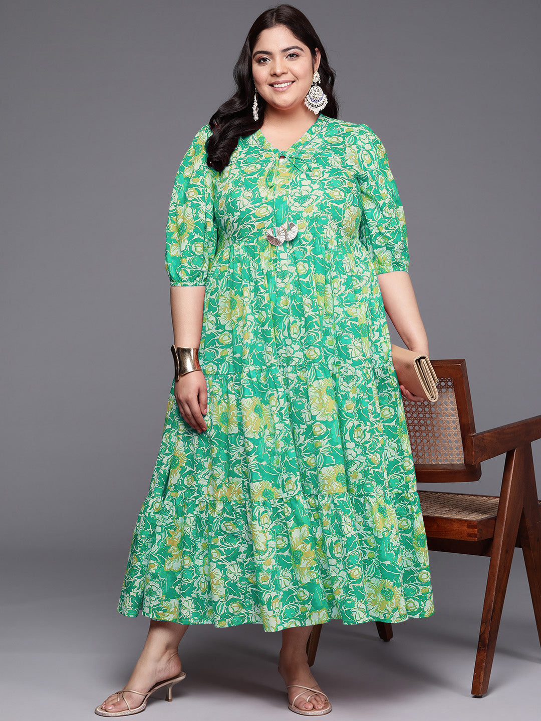 Printed 100% Cotton Layered Maxi Ethnic Dress