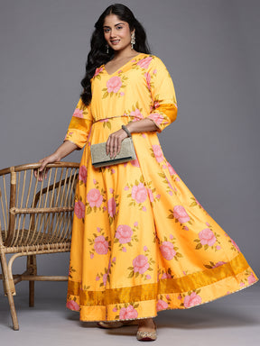 Floral Printed Sequined Detail V-Neck Maxi Dress