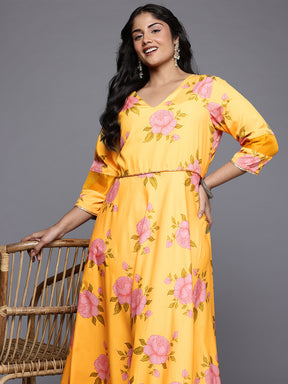 Floral Printed Sequined Detail V-Neck Maxi Dress