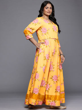 Floral Printed Sequined Detail V-Neck Maxi Dress